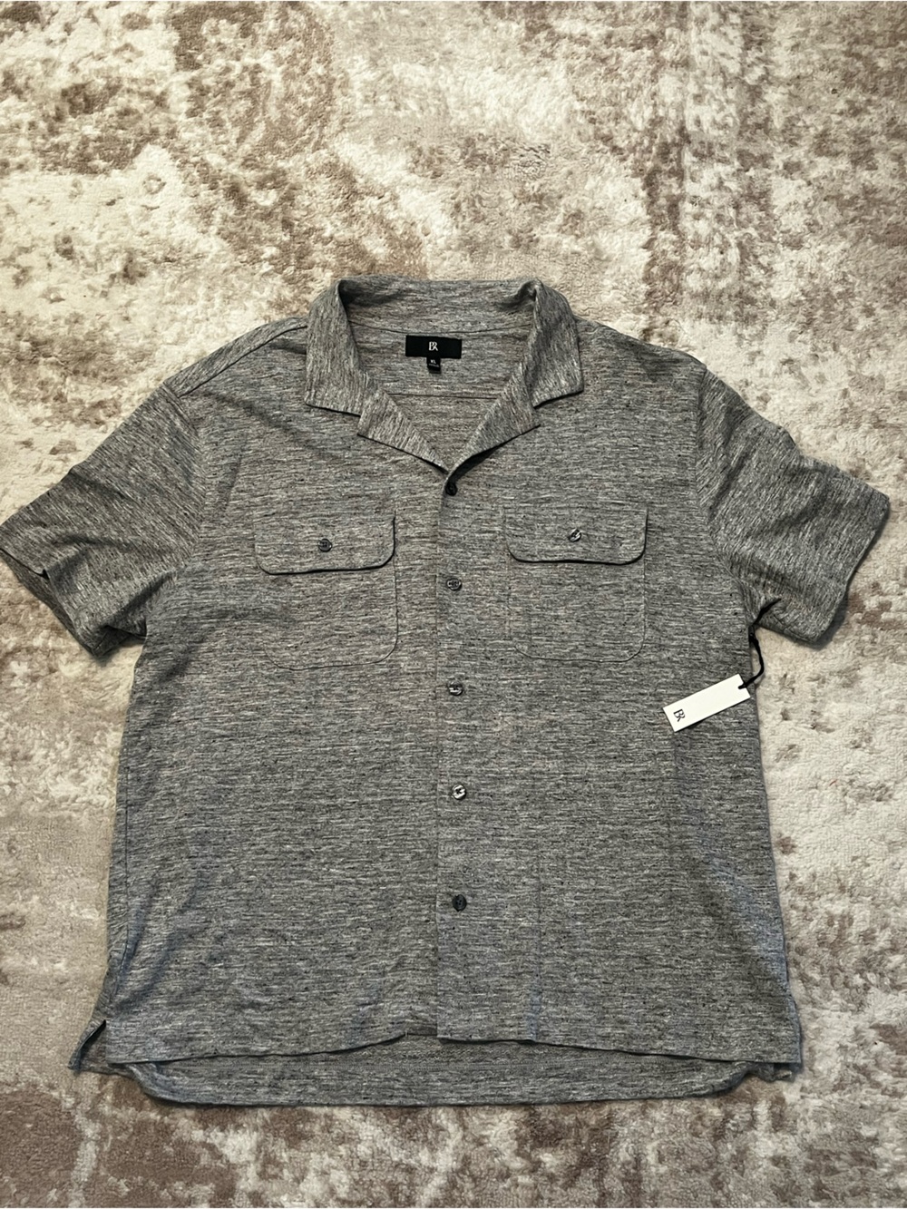 NWT Banana Republic Men XL Short Sleeve Heather Grey Camp Collar Shirt $80